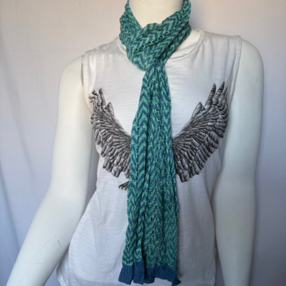 Lightweight Chevron Fringe Scarf – Teal & Green